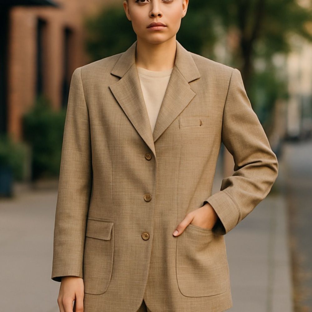 Vintage Bogner Women’s Blazer Jacket Beige Checkered – Size M – Made in Germany